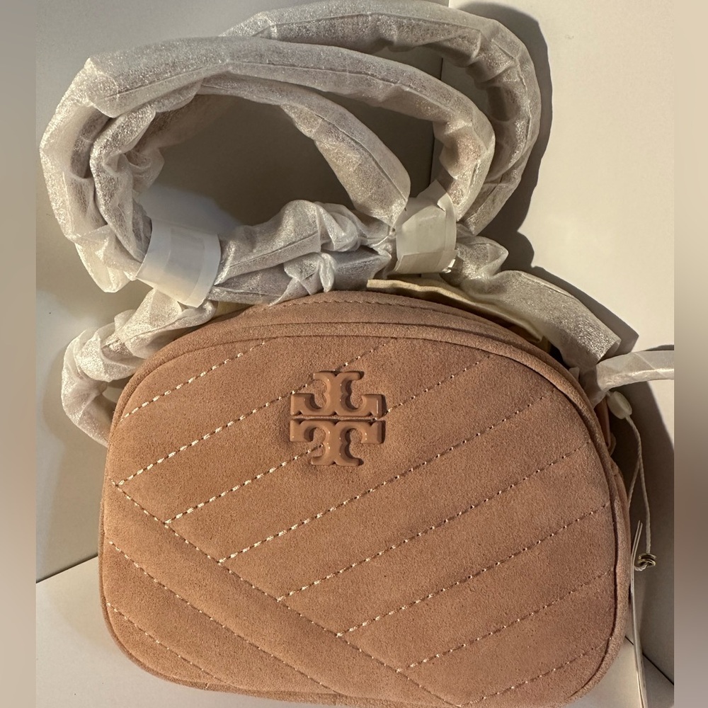 Tory Burch Blush Suede Quilted Crossbody Bag